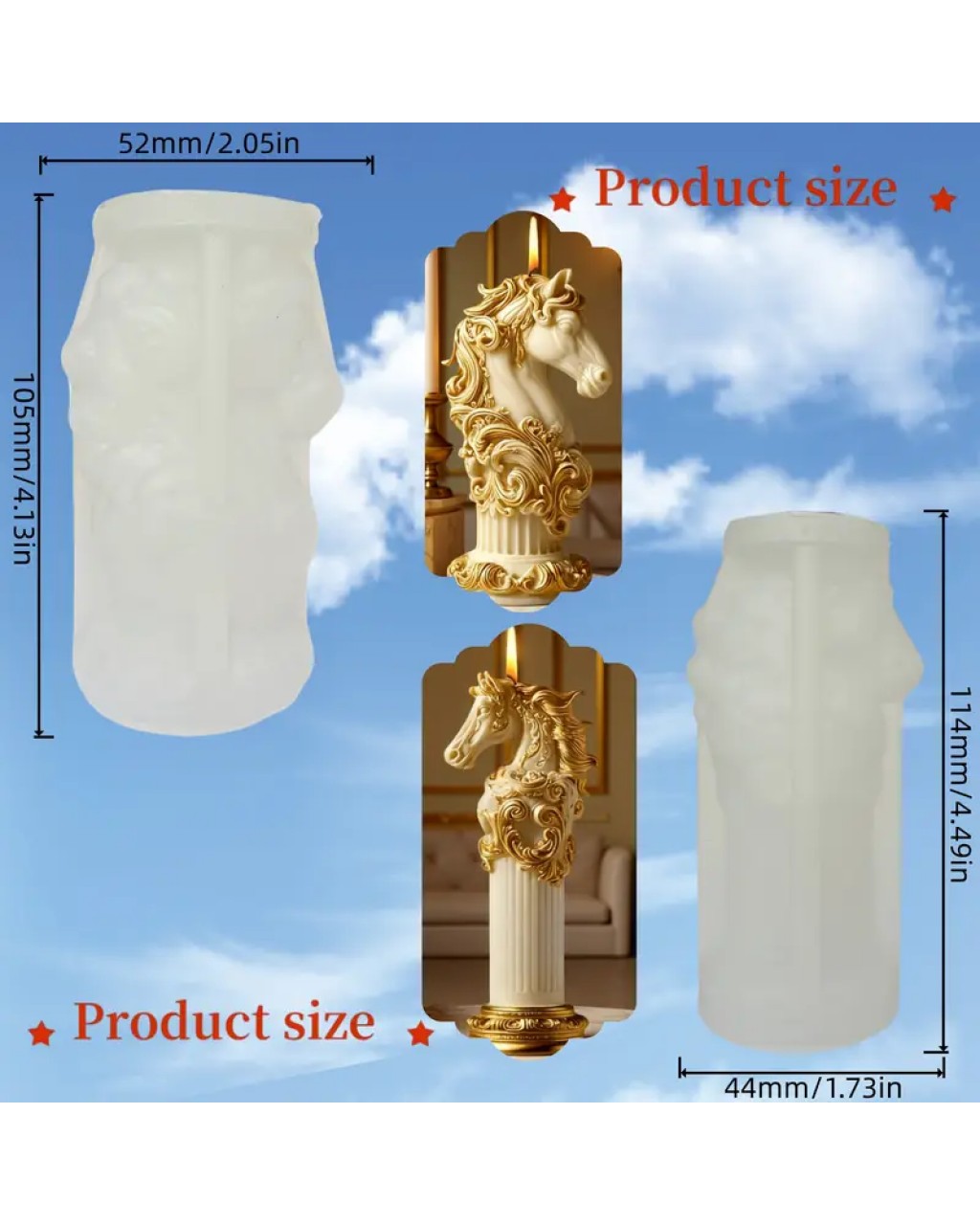 YY5959 2 li Asil At Tasarım Biblo Mum Silikon Kalıp